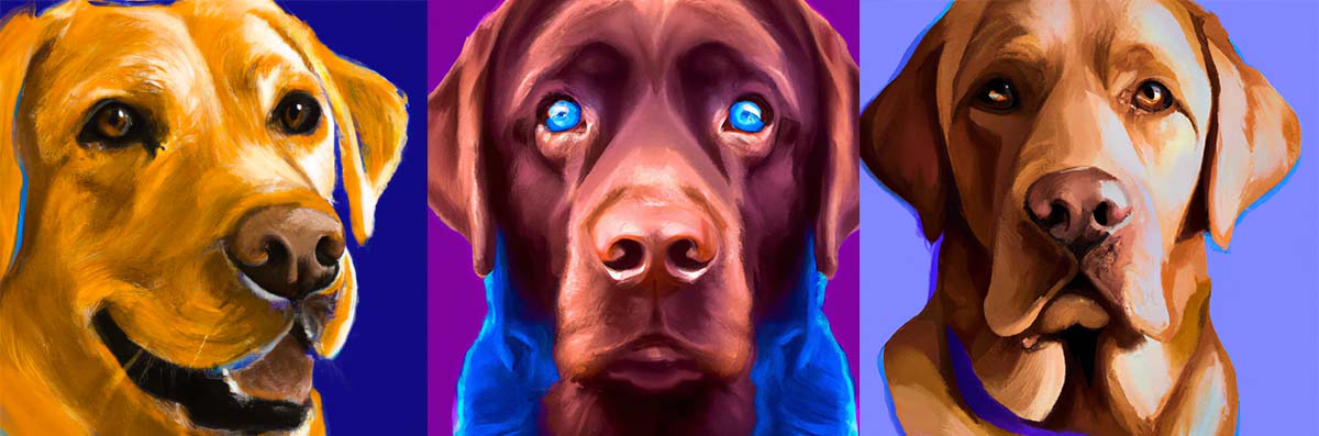 An AI-generated image of three dogs.
