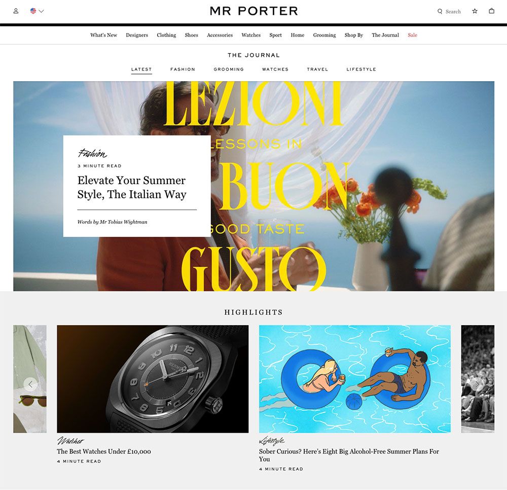 A screen capture from the Mr. Porter website showing its blog, The Journal.