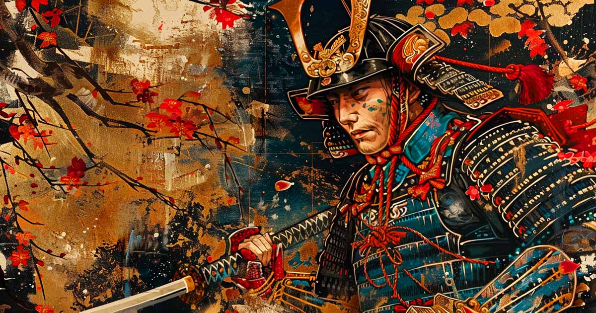 An AI-generated image of a samurai in blue armot.