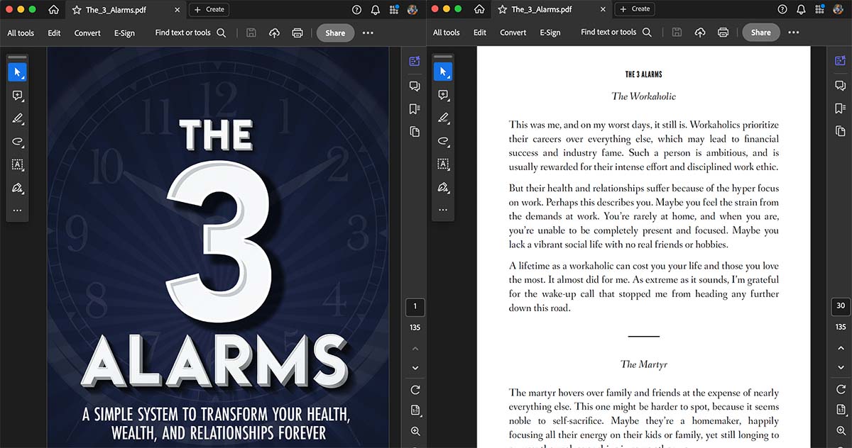 A screen capture of two pages from Partaker's book shown in Adobe Acrobat.