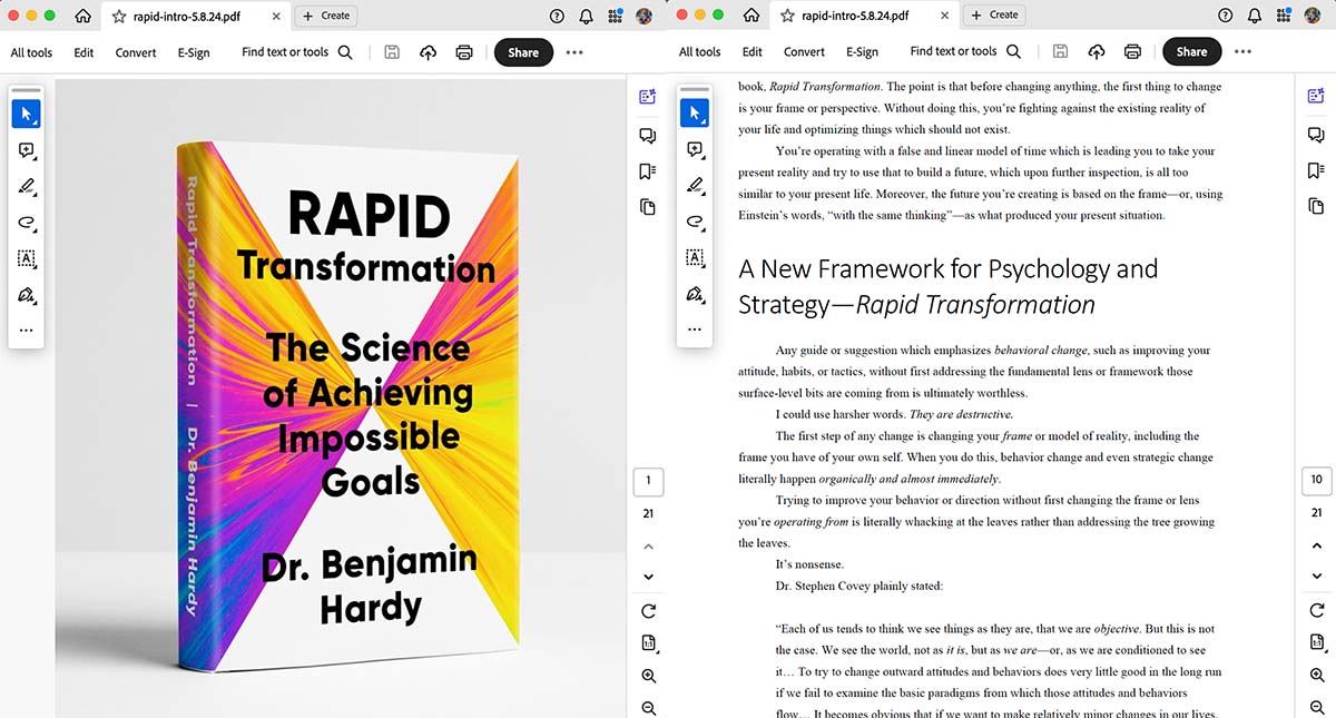 Two screen captures from Hardy's ebook shown on Adobe Acrobat.