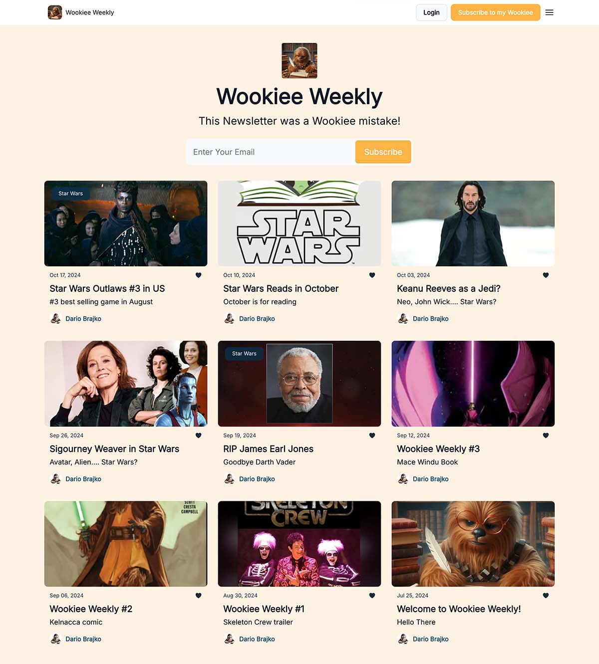 A screen capture from the "Wookie Weekly" website showing the grid layout.