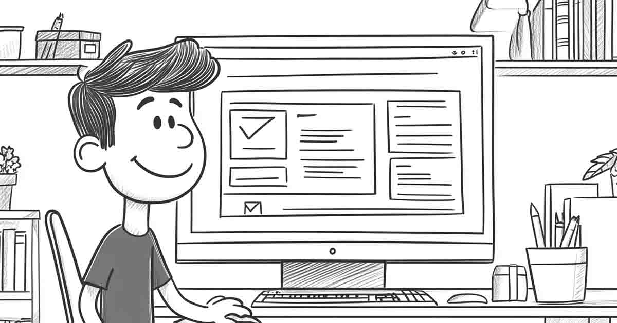 A cartoon of a fellow at a computer.