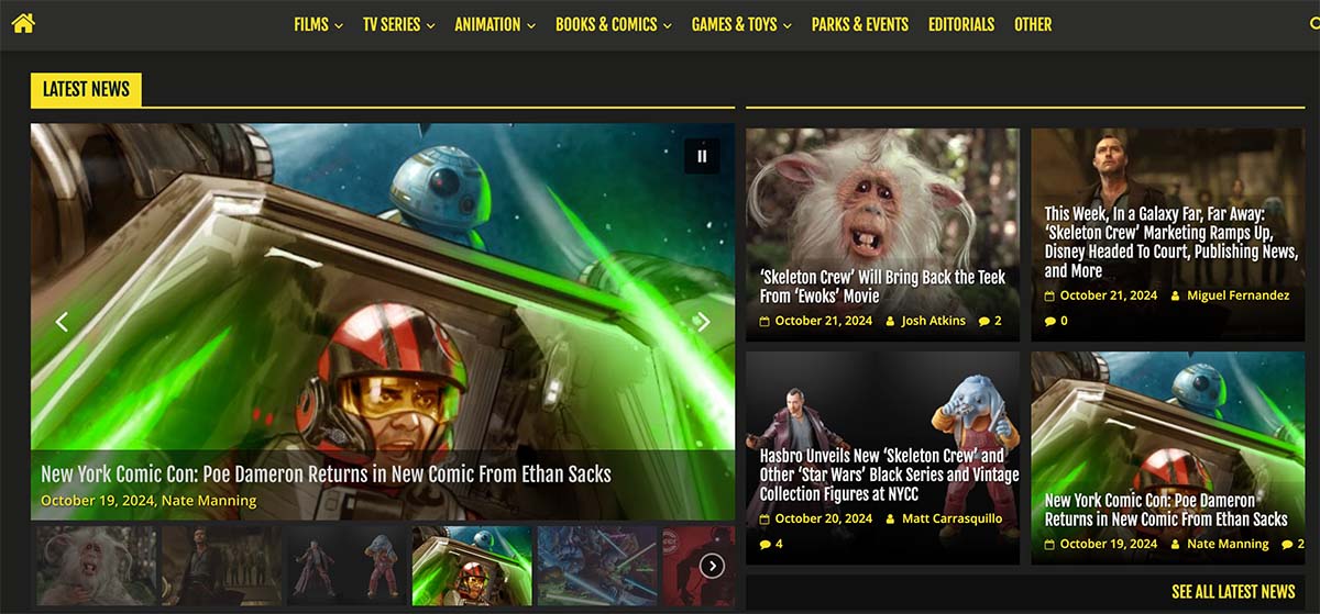 A screen capture from "Star Wars News Net" showing a grid layout.