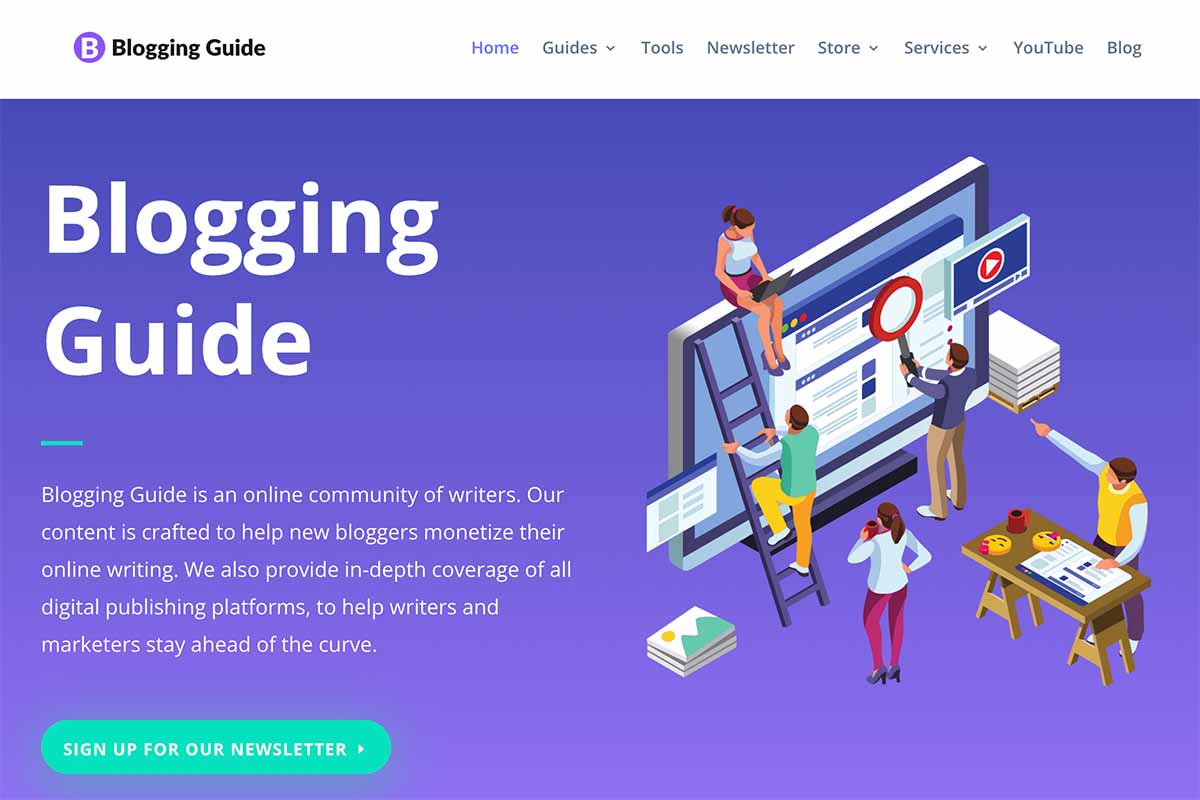 A screen capture of the Blogging Guide website.