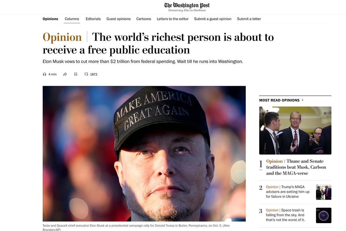 A screen capture of The Washington Post showing Will's article.