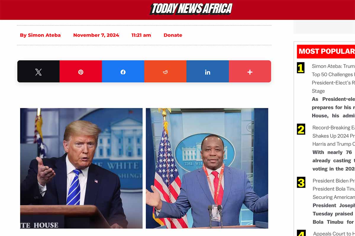 A screen capture from Today News Africa.