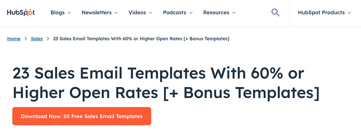 A screen capture from Hubspot showing the 23 Sales Email... headline.
