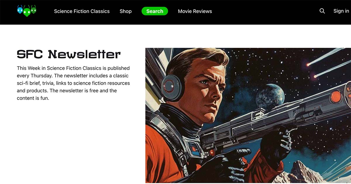 A screen capture from the Science Fiction Classics website.