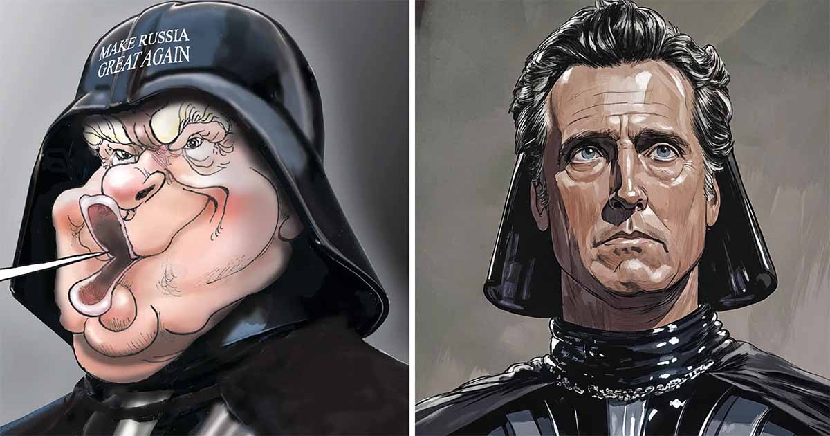 A section of Day's cartoon and an AI image of Lord Newsom of California.