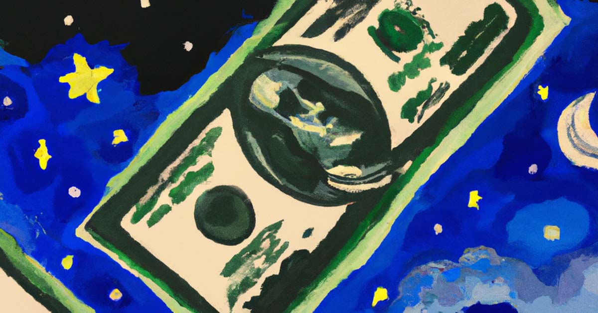 An AI generated image of money in the style of the painting Starry Night.