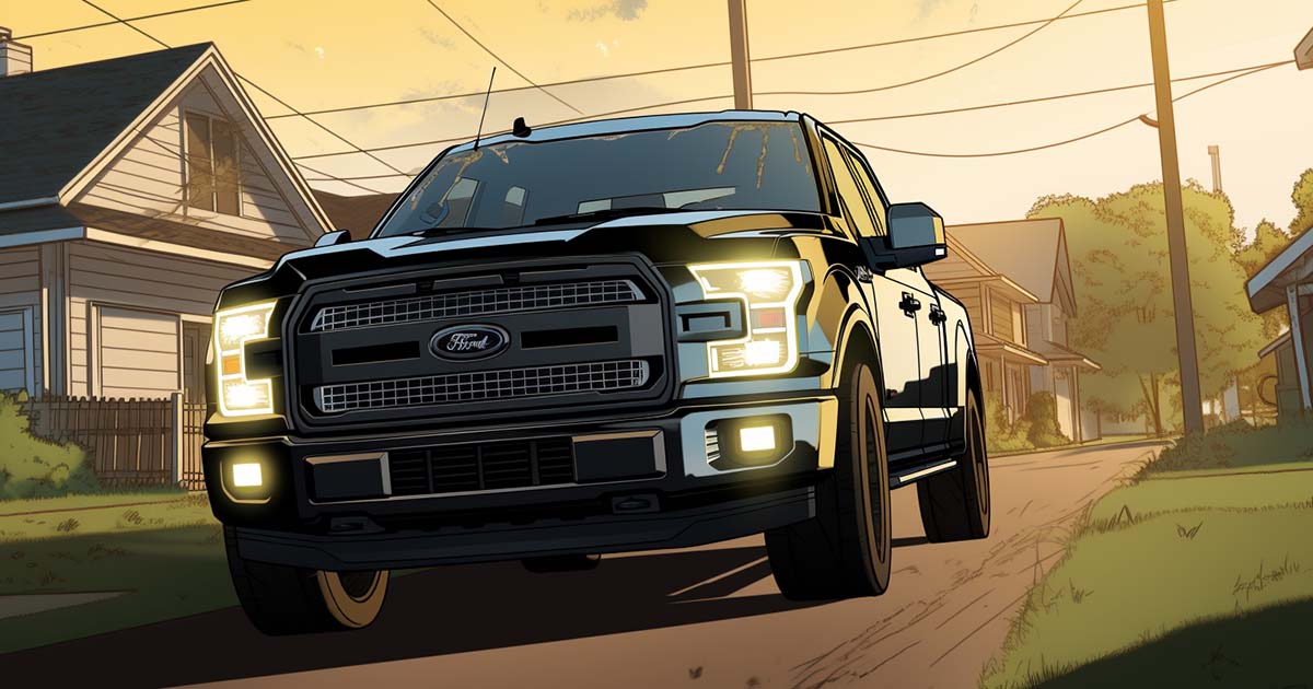 An AI-generated image of a Ford truck in the style of a modern comic book.