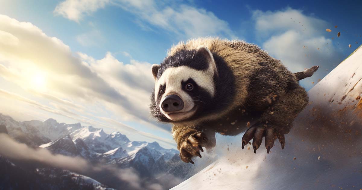 An AI-generated image of a honey badger in an avalanche.