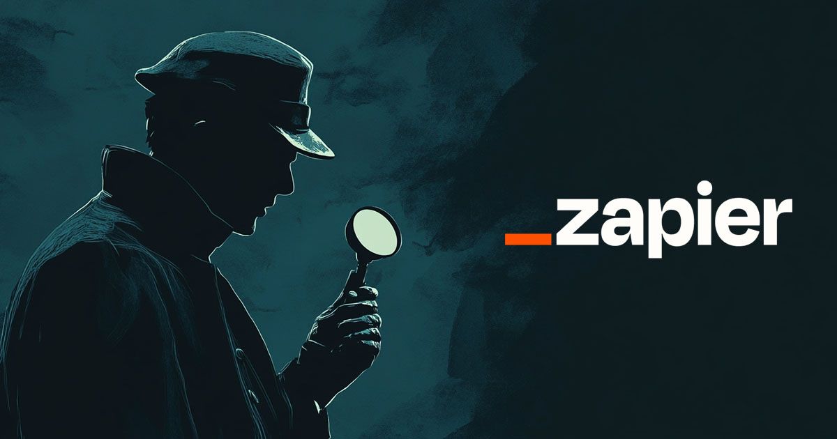 An AI-generated image of a detective looking at the Zapier logo.