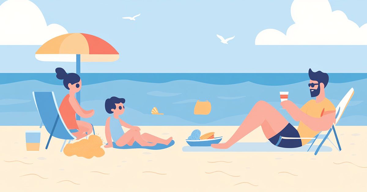 An AI-generated image of a family at the beach.