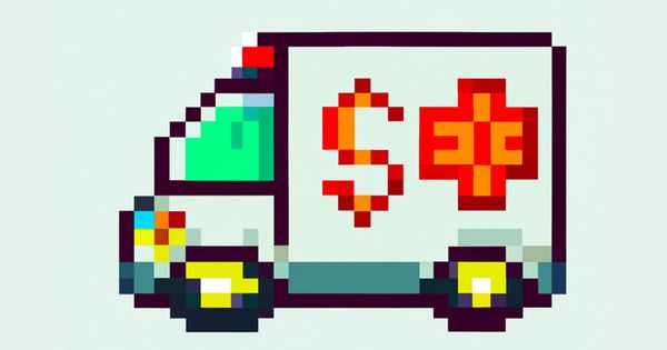 A pixel art ambulance with a dollar sign on the side, showing a financial emergency.