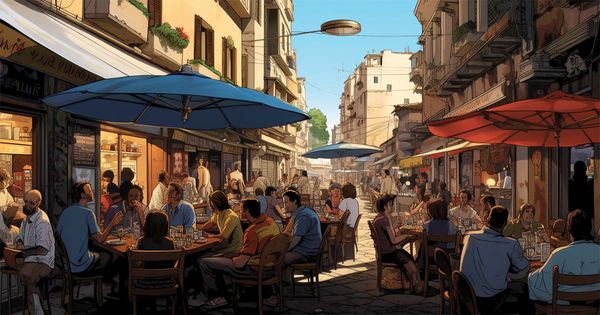An AI-generated image of outdoor restaurants in Palermo.