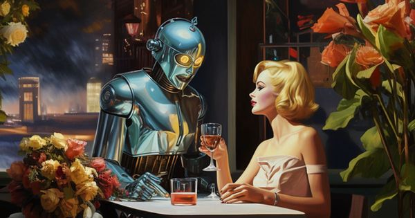 An AI generated imaged of a retro-future night out.