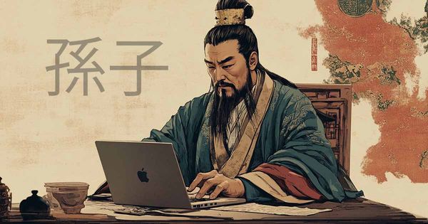 Sun Tzu writing a blog post on his MacBook Pro.